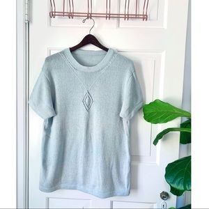 Vintage Blue Knit Top with Diamond Detail